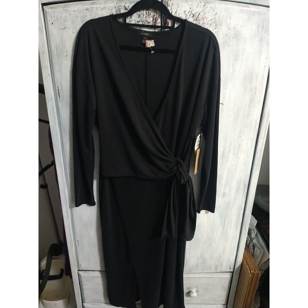 Halogen V-neck Tie Side Midi Dress Sz 1 Nwt Black Classic Comfy Officey